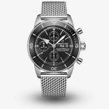 Breitling Superocean Heritage Chronograph 44 Black Dial Silver Mesh Bracelet Watch for Men - A13313121B1A1