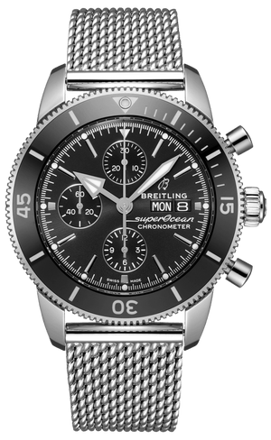 Breitling Superocean Heritage Chronograph 44 Black Dial Silver Mesh Bracelet Watch for Men - A13313121B1A1