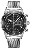 Breitling Superocean Heritage Chronograph 44 Black Dial Silver Mesh Bracelet Watch for Men - A13313121B1A1