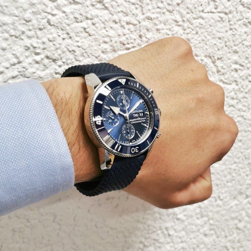 Breitling Superocean Heritage Chronograph 44 Blue Dial Blue Mesh Bracelet Watch for Men - A13313161C1S1