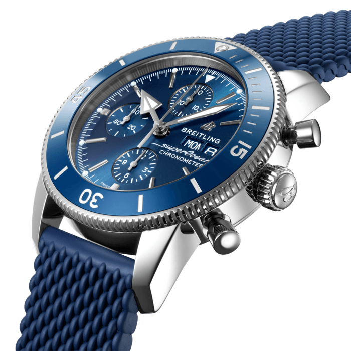Breitling Superocean Heritage Chronograph 44 Blue Dial Blue Mesh Bracelet Watch for Men - A13313161C1S1