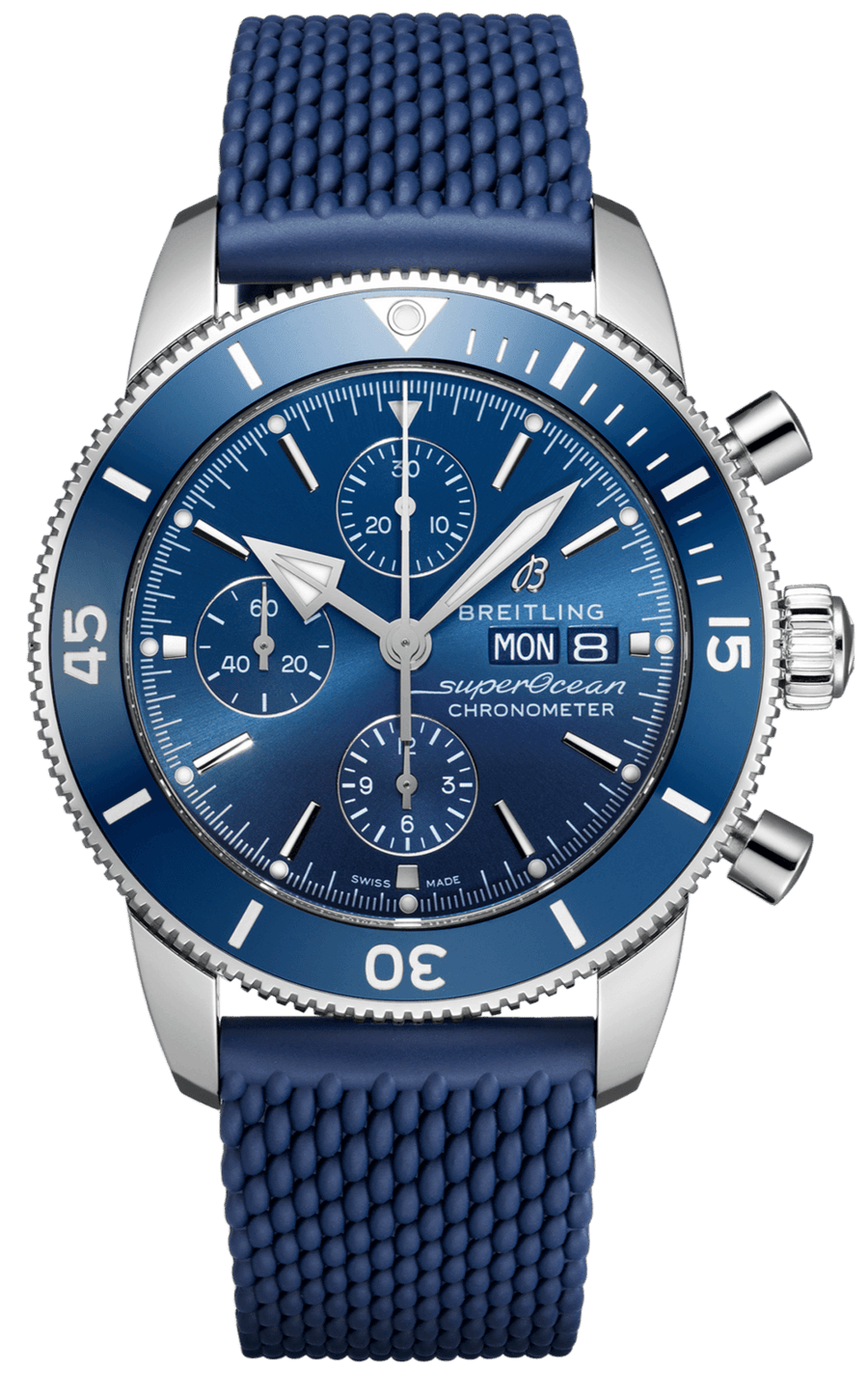 Breitling Superocean Heritage Chronograph 44 Blue Dial Blue Mesh Bracelet Watch for Men - A13313161C1S1