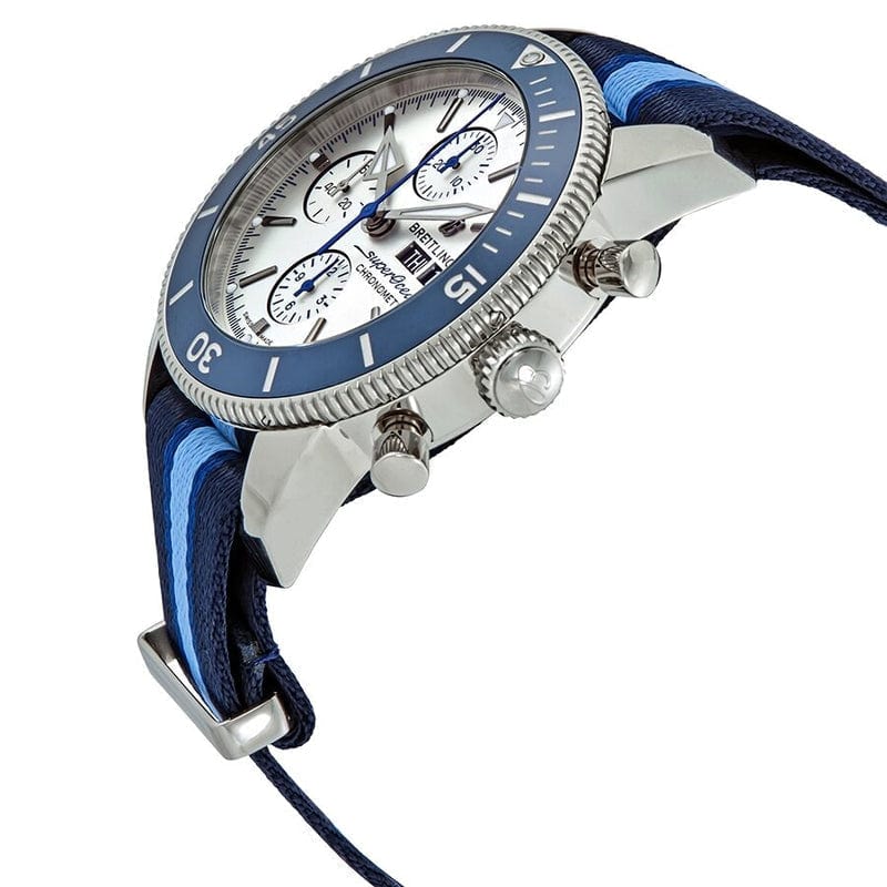 Breitling Superocean Heritage Chronograph 44 Ocean Conservancy Silver Dial Two Tone NATO Strap Watch for Men - A133131A1G1W1