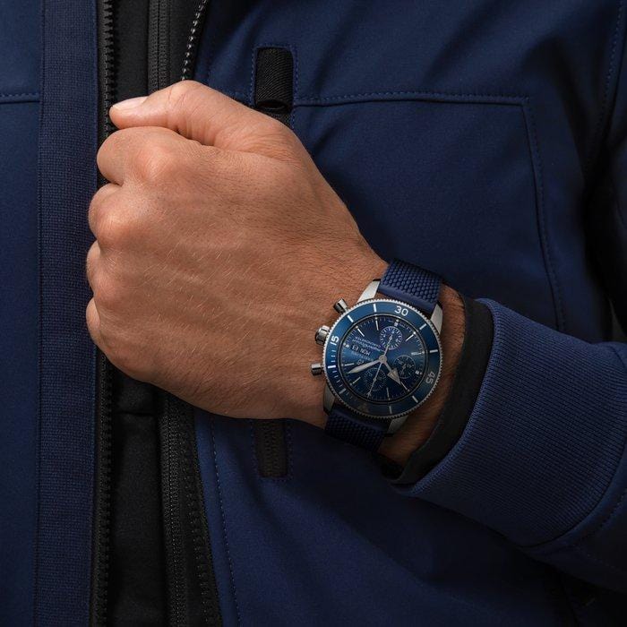 Breitling Superocean Heritage Chronograph 44 Outerknown Blue Dial Blue NATO Strap Watch for Men - M133132A1C1W1