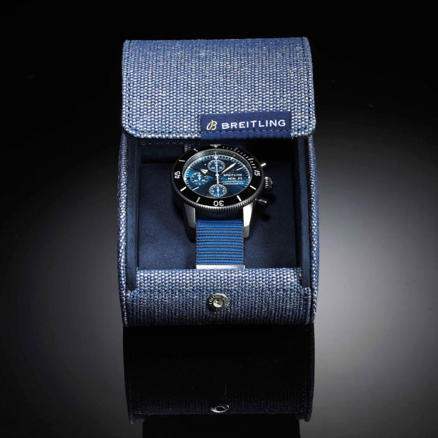Breitling Superocean Heritage Chronograph 44 Outerknown Blue Dial Blue NATO Strap Watch for Men - M133132A1C1W1