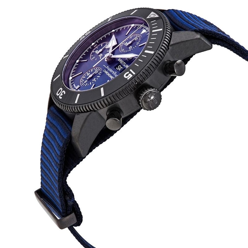Breitling Superocean Heritage Chronograph 44 Outerknown Blue Dial Blue NATO Strap Watch for Men - M133132A1C1W1