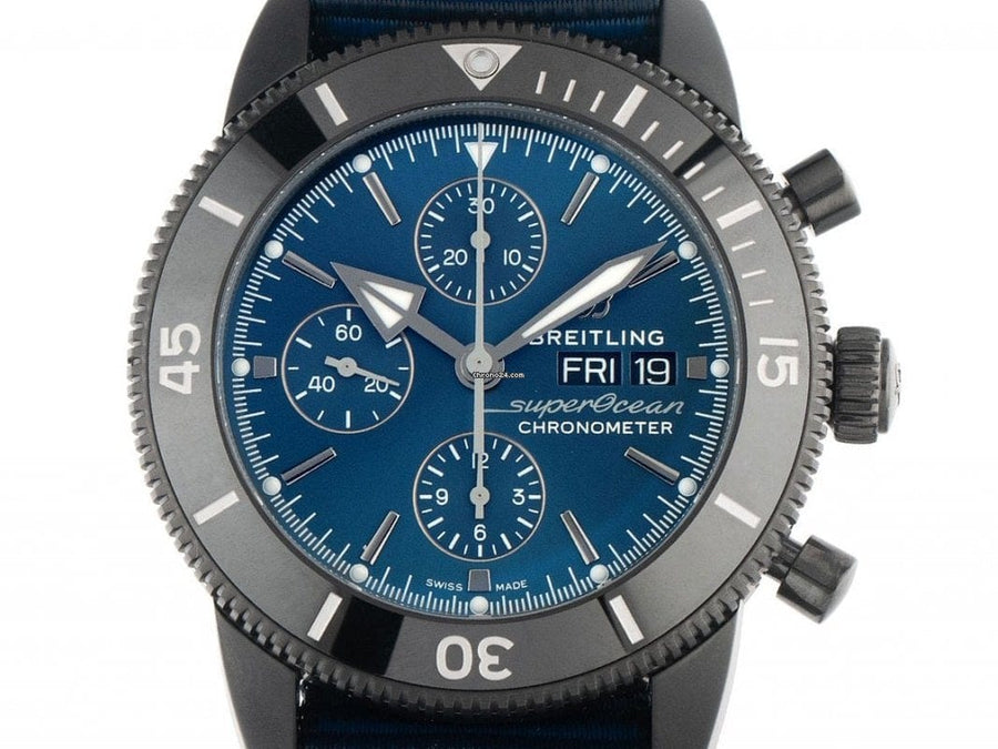 Breitling Superocean Heritage Chronograph 44 Outerknown Blue Dial Blue NATO Strap Watch for Men - M133132A1C1W1