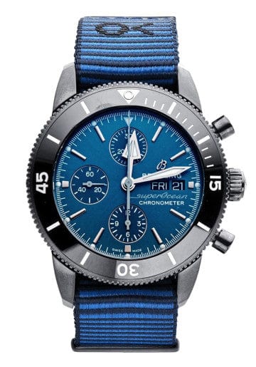 Breitling Superocean Heritage Chronograph 44 Outerknown Blue Dial Blue NATO Strap Watch for Men - M133132A1C1W1