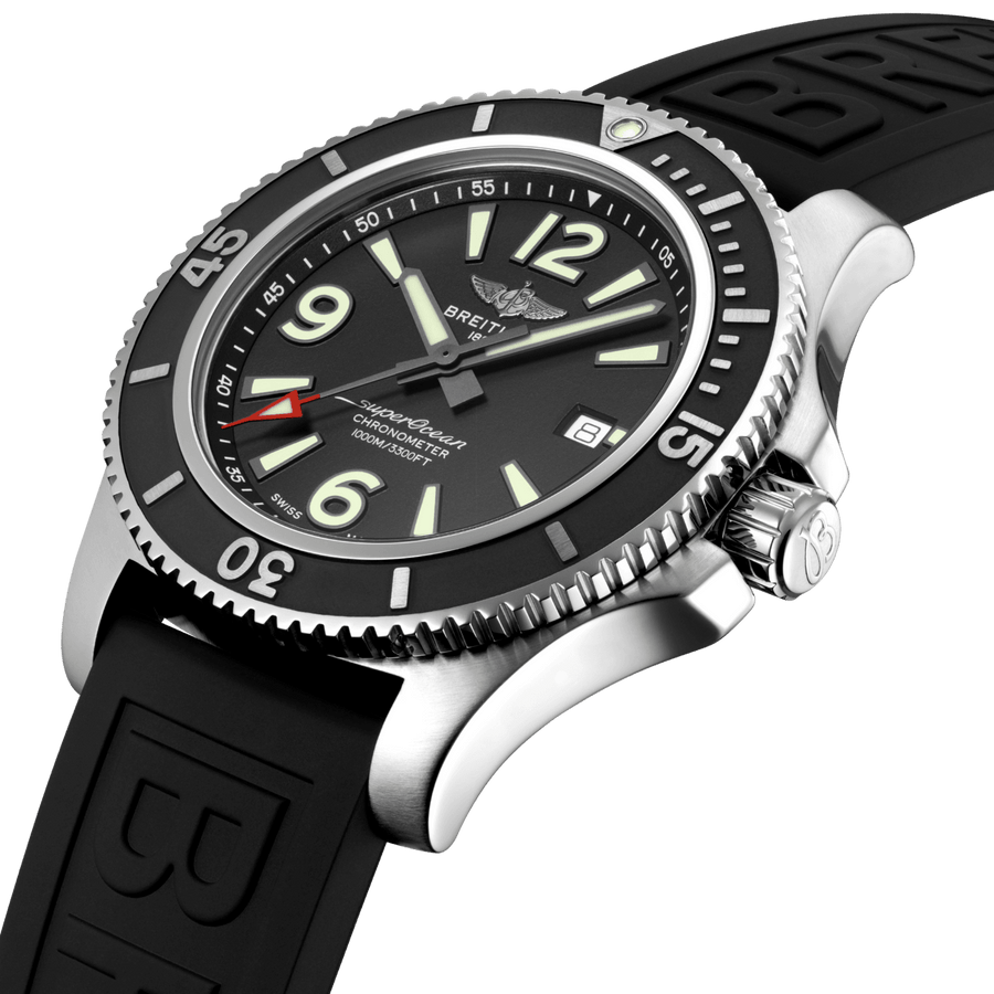 Breitling Superocean II 44mm Black Dial Black Rubber Strap Watch for Men - A17367D71B1S2