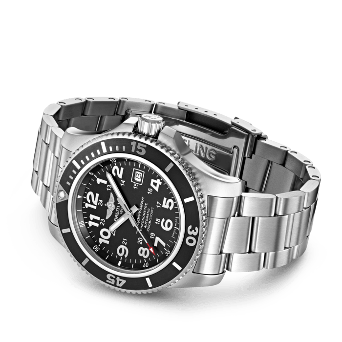 Breitling Superocean II 44mm Black Dial Black Steel Strap Watch for Men - A17392D71B1A1