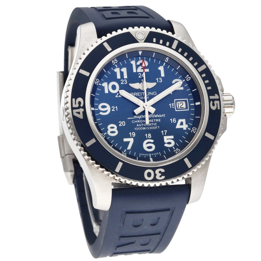 Breitling Superocean II 44mm Blue Dial Blue Rubber Strap Watch for Men - A17392D8/C910/158S/A20SS.1