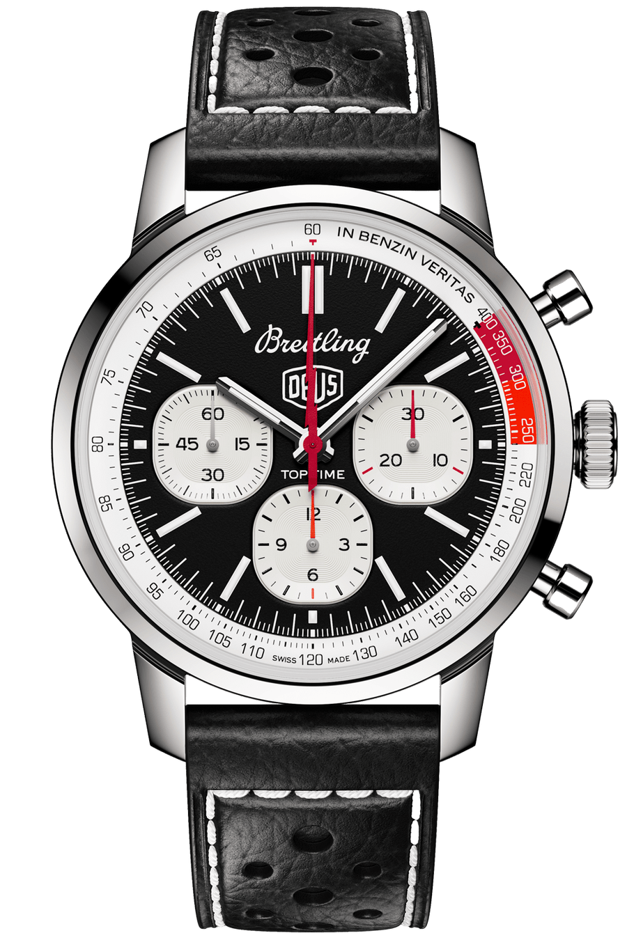 Breitling Top Time B01 Deus Black Dial Black Leather Strap Watch for Men - AB01765A1B1X1