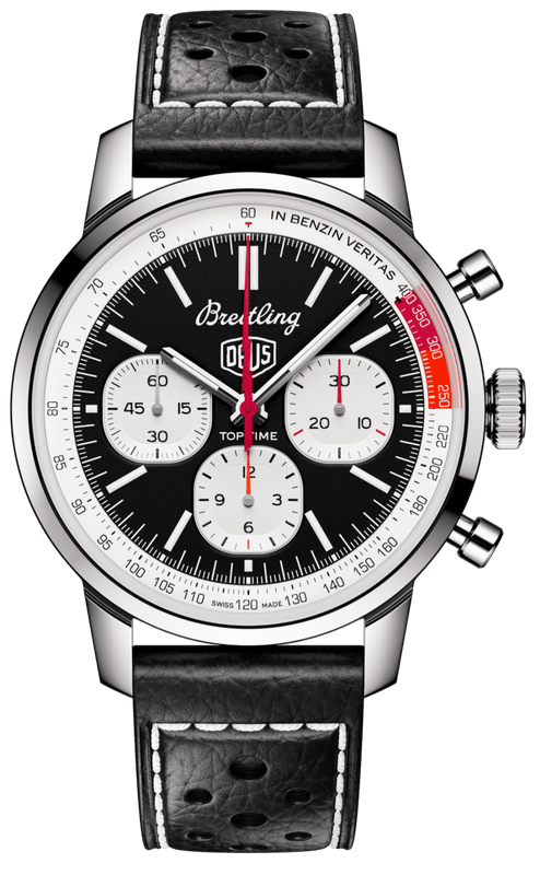 Breitling Top Time B01 Deus Black Dial Black Leather Strap Watch for Men - AB01765A1B1X1