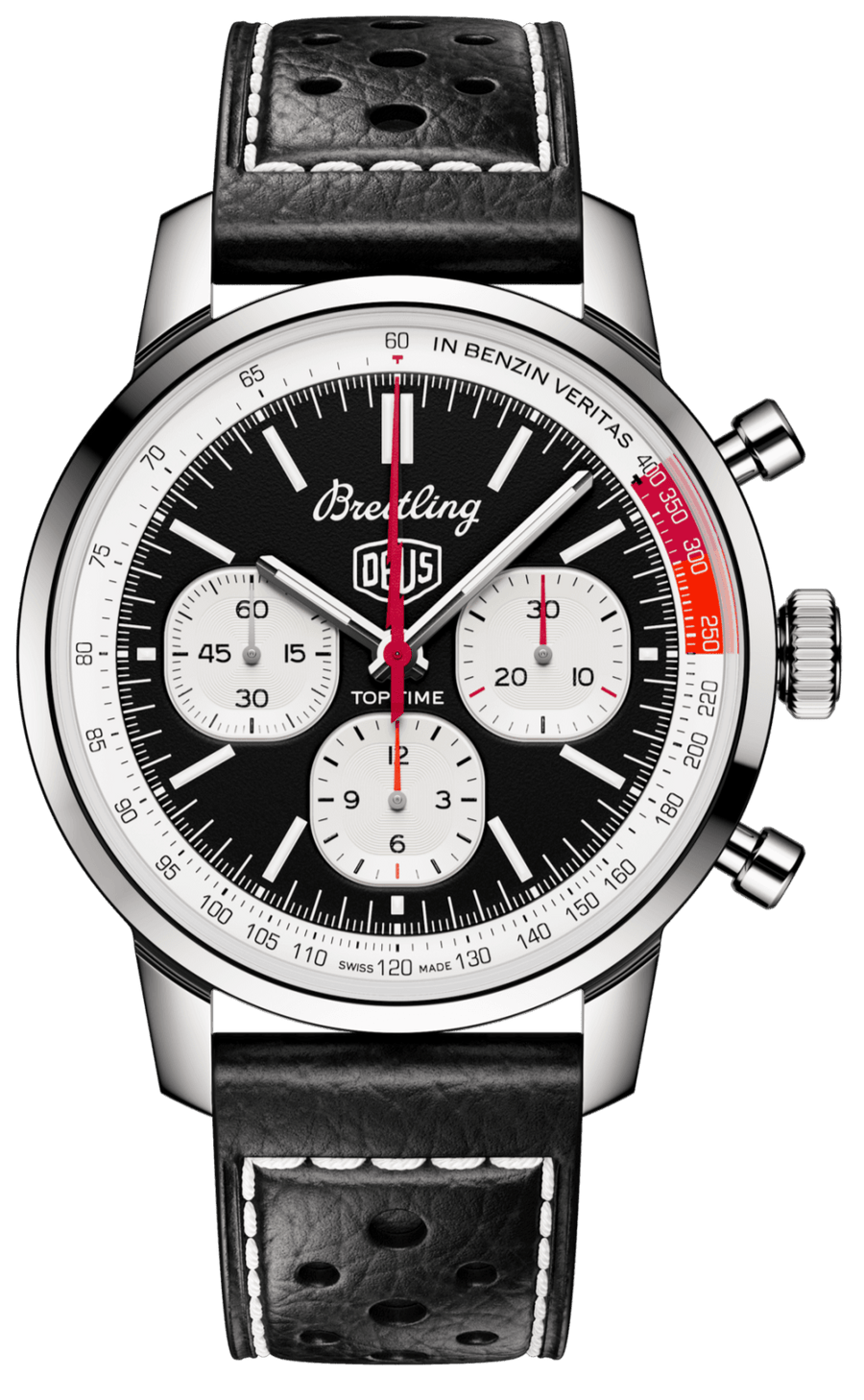 Breitling Top Time B01 Deus Black Dial Black Leather Strap Watch for Men - AB01765A1B1X1