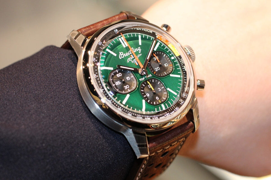 Breitling Top Time B01 Ford Mustang Green Dial Brown Leather Strap Watch for Men - AB01762A1L1X1