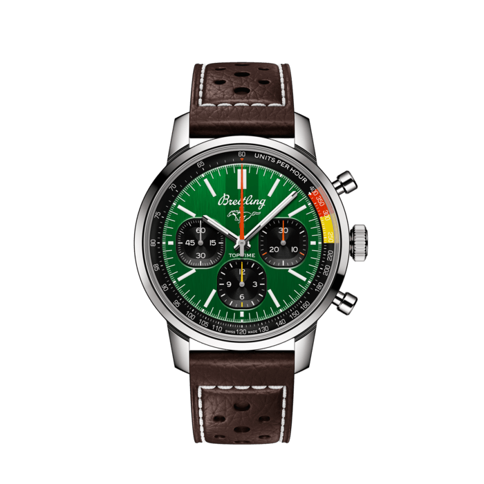 Breitling Top Time B01 Ford Mustang Green Dial Brown Leather Strap Watch for Men - AB01762A1L1X1