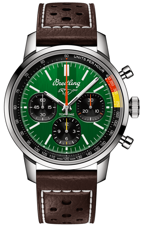 Breitling Top Time B01 Ford Mustang Green Dial Brown Leather Strap Watch for Men - AB01762A1L1X1