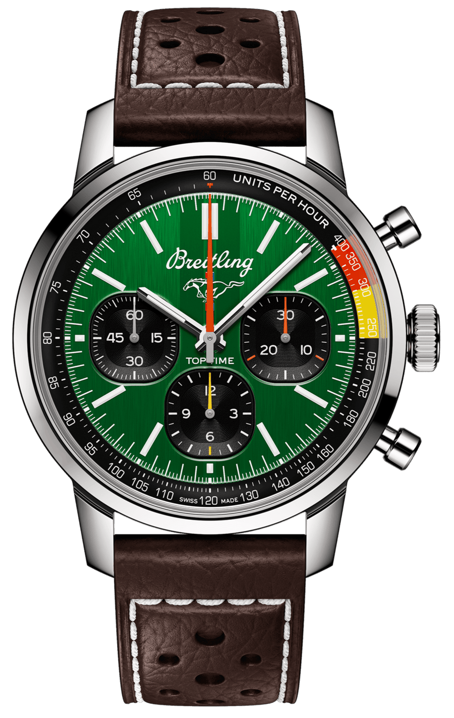 Breitling Top Time B01 Ford Mustang Green Dial Brown Leather Strap Watch for Men - AB01762A1L1X1