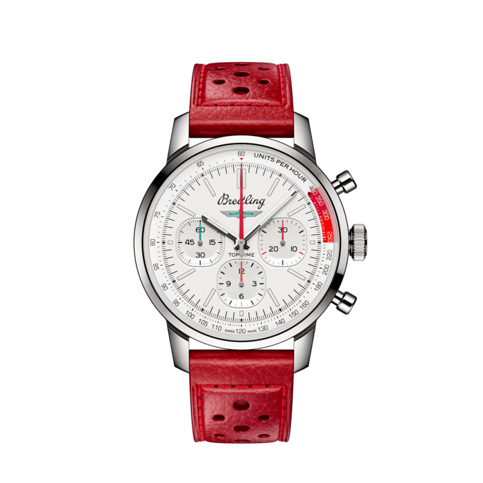 Breitling Top Time B01 Ford Thunderbird White Dial Red Leather Strap Watch for Men - AB01766A1A1X1