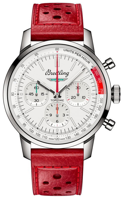 Breitling Top Time B01 Ford Thunderbird White Dial Red Leather Strap Watch for Men - AB01766A1A1X1