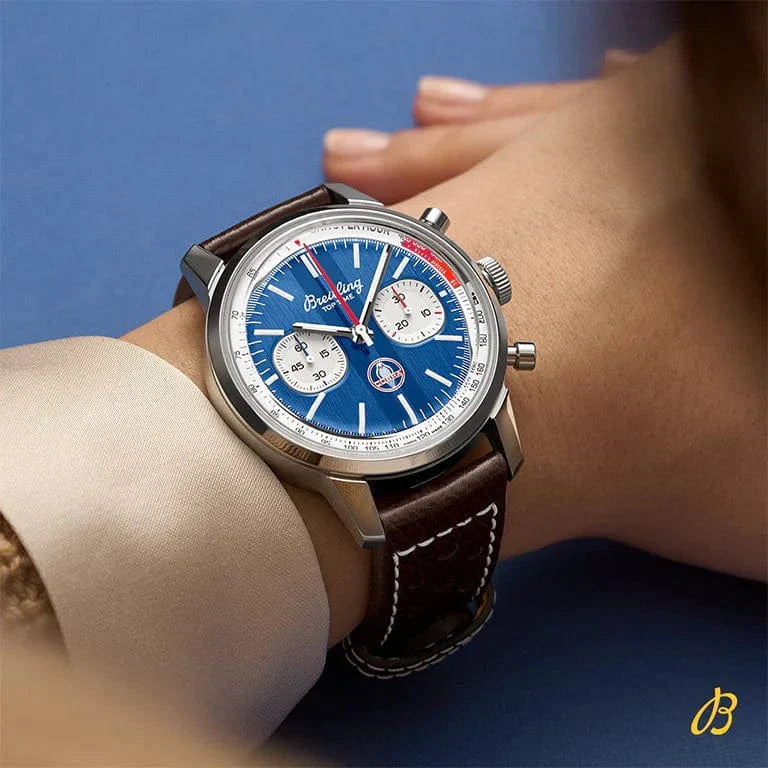 Breitling Top Time B01 Shelby Cobra Blue Dial Brown Leather Strap Watch for Men - AB01763A1C1X1