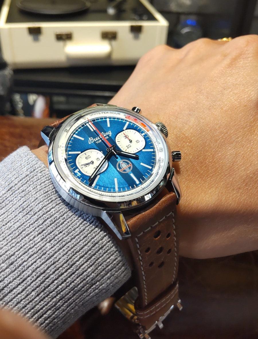 Breitling Top Time B01 Shelby Cobra Blue Dial Brown Leather Strap Watch for Men - AB01763A1C1X1
