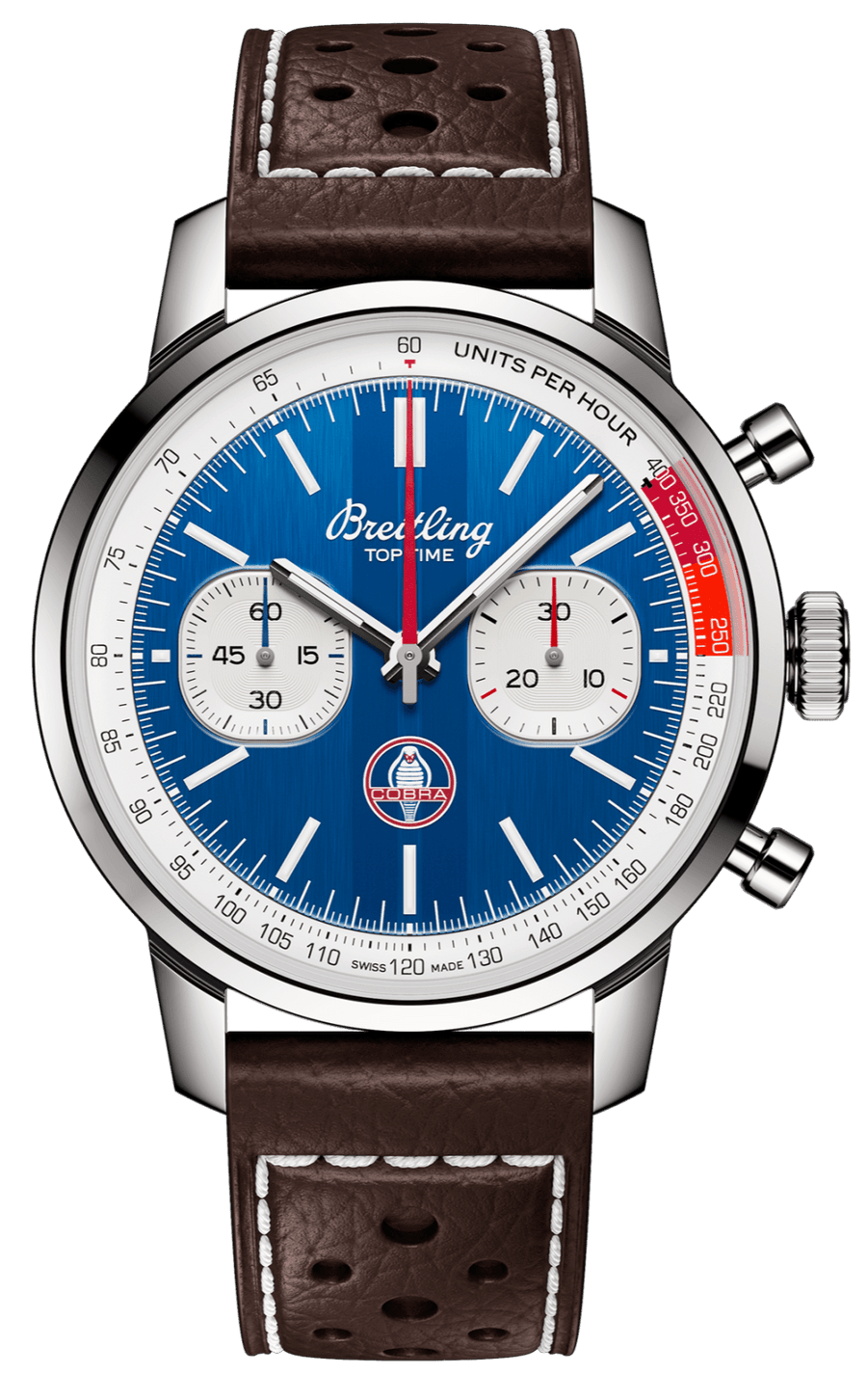 Breitling Top Time B01 Shelby Cobra Blue Dial Brown Leather Strap Watch for Men - AB01763A1C1X1
