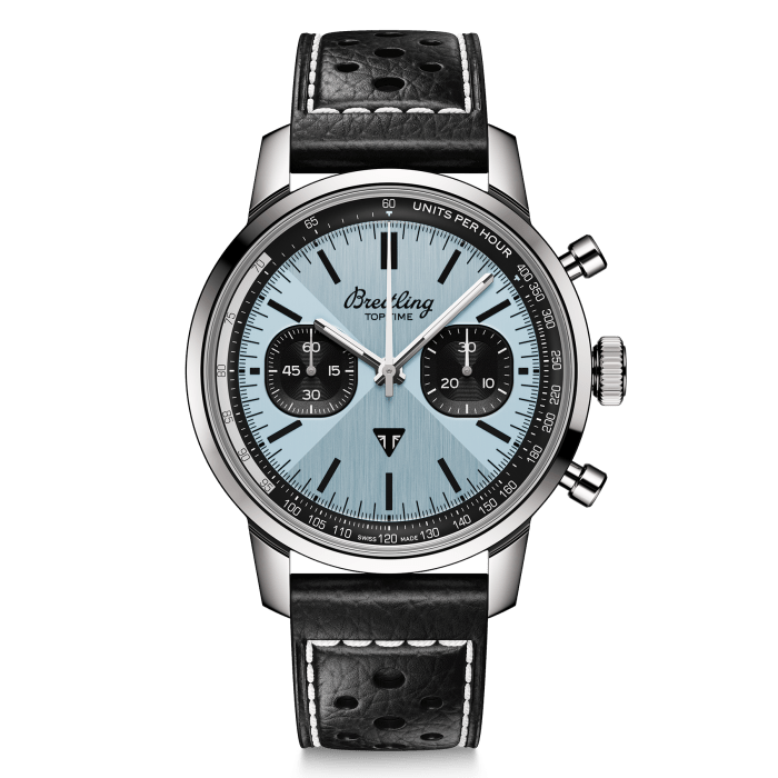 Breitling Top Time B01 Triumph Blue Dial Black Leather Strap Watch for Men - AB01764A1C1X1