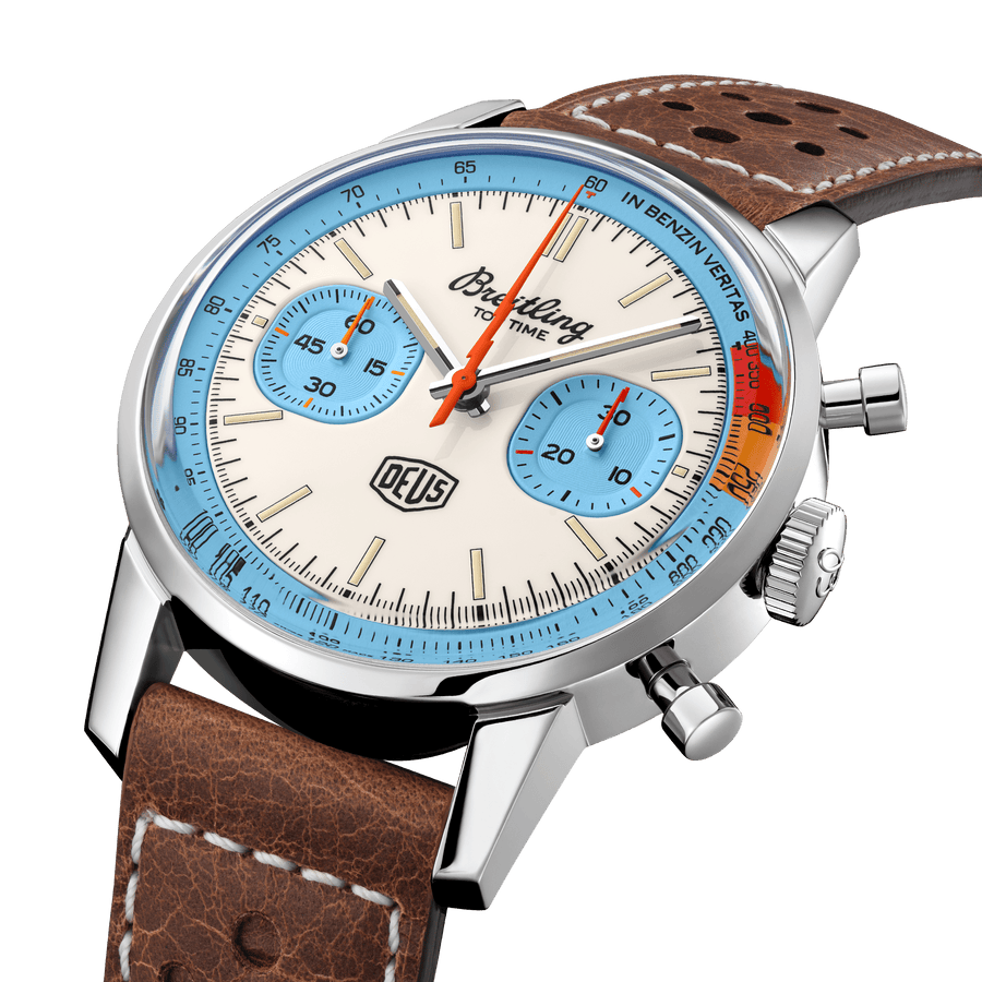 Breitling Top Time Deus Limited Edition White Dial Brown Leather Strap Watch for Men - A233112A1A1X1