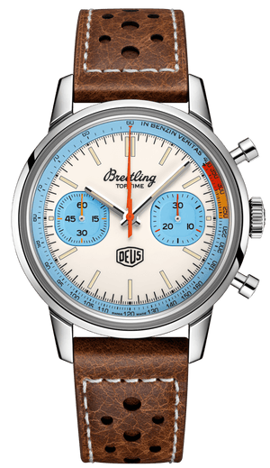Breitling Top Time Deus Limited Edition White Dial Brown Leather Strap Watch for Men - A233112A1A1X1