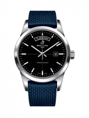 Breitling Transocean Day & Date 42mm Automatic Black Dial Blue Mesh Bracelet Mens Watch - A4531012/BB69/280S/ A20S.1