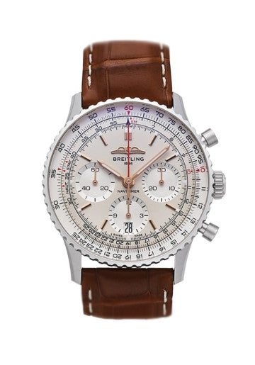 Breitling Navitimer B01 Chronograph 41 White Dial Brown Leather Strap Watch for Men - AB0139211G1P1