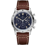 Breitling Avi 1953 Edition Platinum Chronograph Blue Dial Brown Leather Strap Watch for Men - LB0920131C1X1