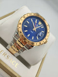 Versace Hellenyium GMT Blue Dial Two Tone Steel Strap Watch for Men - V11060017