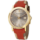 Burberry The City Gold Dial Orange Leather Strap Watch for Women - BU9016