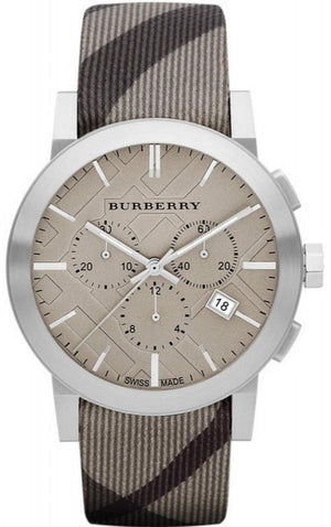 Burberry The City Smoke Dial Checked Brown Leather Strap Watch for Men - BU9358