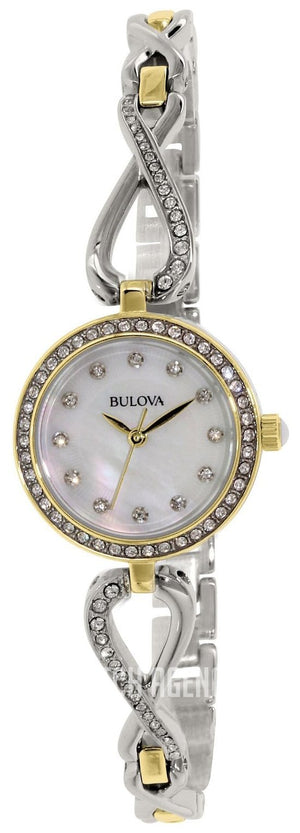 Bulova Analog Crystals Mother of Pearl Dial Silver Steel Strap Watch for Women - 98X109