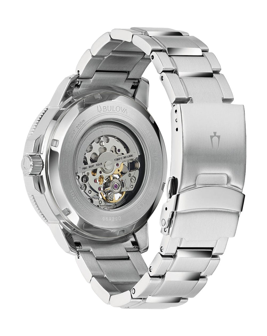 Bulova BVA Dual Aperture Black Dial Silver Steel Strap Watch for Men - 96A119