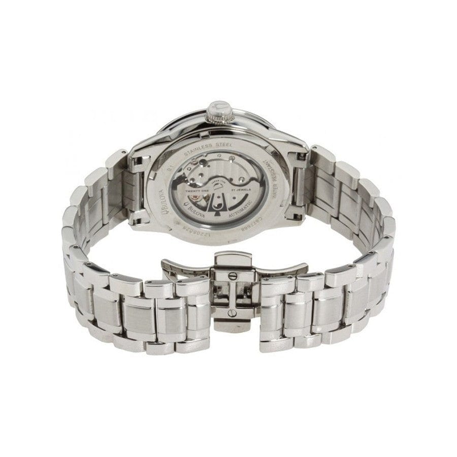 Bulova BVA Dual Aperture Black Dial Silver Steel Strap Watch for Men - 96A119