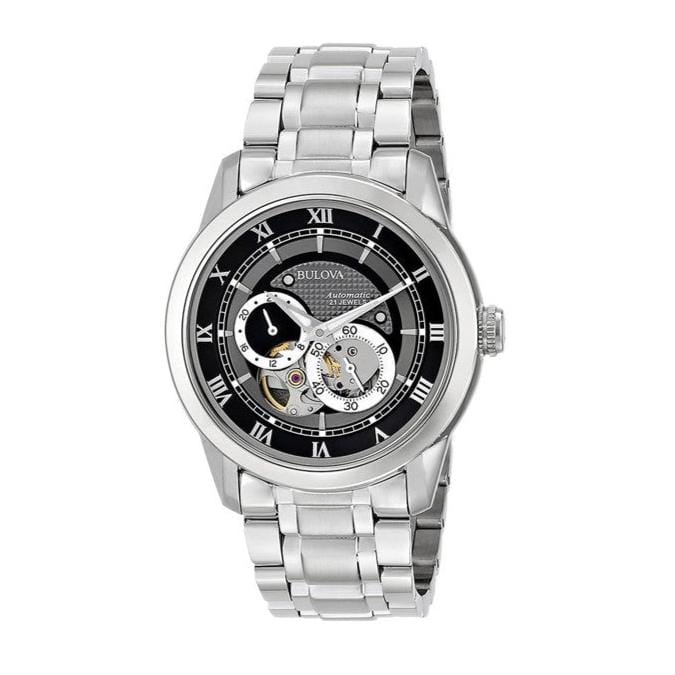 Bulova BVA Dual Aperture Black Dial Silver Steel Strap Watch for Men - 96A119