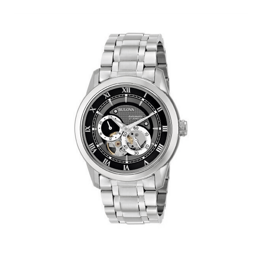 Bulova BVA Dual Aperture Black Dial Silver Steel Strap Watch for Men - 96A119