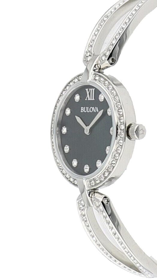 Bulova Crystal Black Mother of Pearl Dial Silver Steel Strap Watch for Women - 96L224