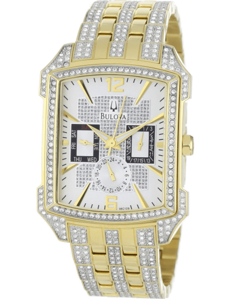 Bulova Crystal Chronograph White Dial Two Tone Steel Strap Watch for Men - 98C109