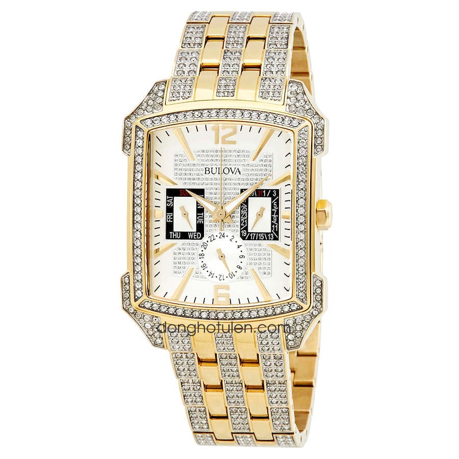 Bulova Crystal Chronograph White Dial Two Tone Steel Strap Watch for Men - 98C109