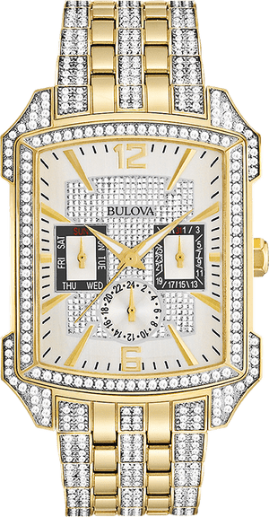 Bulova Crystal Chronograph White Dial Two Tone Steel Strap Watch for Men - 98C109