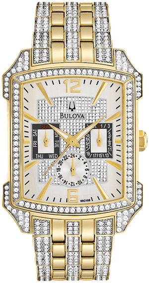 Bulova Crystal Chronograph White Dial Two Tone Steel Strap Watch for Men - 98C109