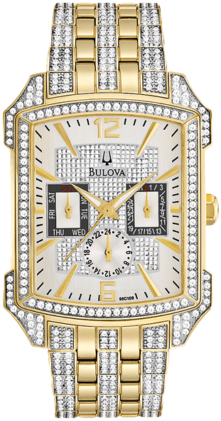Bulova Crystal Chronograph White Dial Two Tone Steel Strap Watch for Men - 98C109