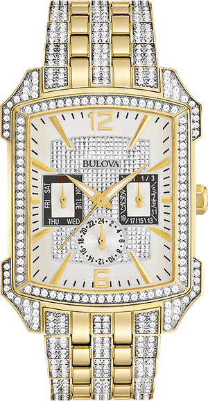 Bulova Crystal Chronograph White Dial Two Tone Steel Strap Watch for Men - 98C109