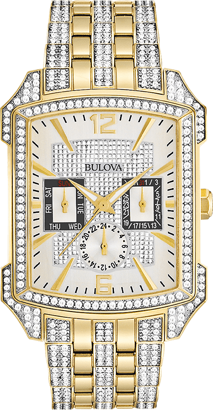 Bulova Crystal Chronograph White Dial Two Tone Steel Strap Watch for Men - 98C109