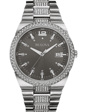 Bulova Crystal Collection Brown Dial Silver Steel Strap Watch for Men - 96B221